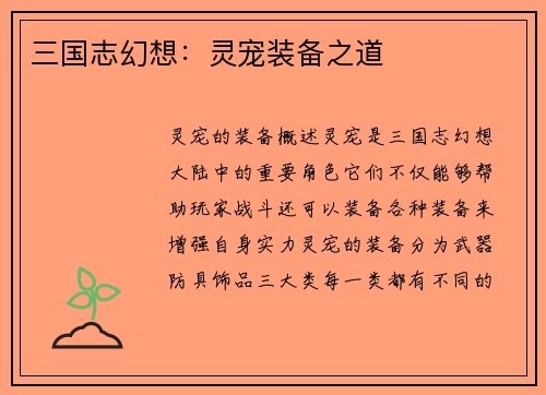 三国志幻想：灵宠装备之道